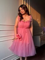 Women Shoulder Straps Tulle Fit and Flare Dress