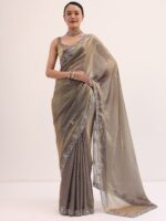 KALKI Fashion Floral Embroidered Satin Saree - Image 3