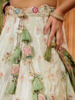 Embroidered Sequinned Semi-Stitched Tissue Lehenga & Blouse With Dupatta - Image 4