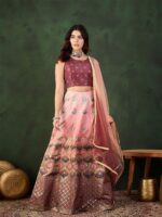 Placement Printed & Woven Design Jacquard Lehenga With Choli & Dupatta - Image 4
