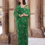 Geroo Luxe Ethnic Motifs Embroidered Pure Chiffon Saree
