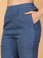 Blue Lapel Collar Long Sleeves Pure Cotton Blazer With Trouser - Image 3