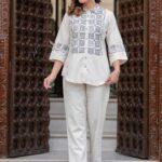 Embroidered Shirt Collar Neck Shirt With Trousers Co-Ords