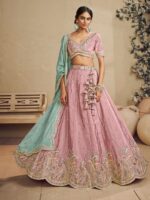 Embroidered Sequinned Satin Semi-Stitched Lehenga & Blouse With Dupatta