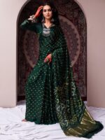 Taavi Bandhani Tie & Dye Woven Design Kanjeevaram Saree With Blouse Piece