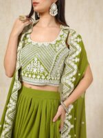 Green Floral Embroidered Round Neck Top & Patiala With Shrug - Image 2