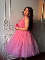 Women Shoulder Straps Tulle Fit and Flare Dress - Image 4