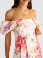Women Floral Printed Off-Shoulder Fit and Flare Midi Dress - Image 2