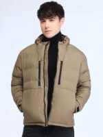 Men Hooded Solid Casual Padded Jacket