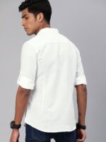 Roadster Men White Cotton Linen Casual Shirt With Roll-Up Sleeves - Image 3