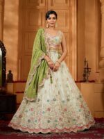 Embroidered Sequinned Semi-Stitched Tissue Lehenga & Blouse With Dupatta