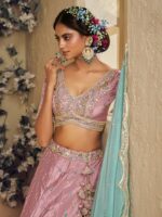 Embroidered Sequinned Satin Semi-Stitched Lehenga & Blouse With Dupatta - Image 2