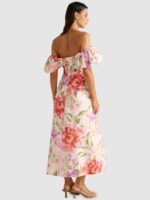 Women Floral Printed Off-Shoulder Fit and Flare Midi Dress - Image 4
