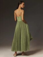 Pleated Spaghetti Strap Bustier Fit & Flare Maxi Dress - Image 3