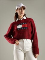 Tommy Hilfiger Women Brand Logo Printed V-Neck Regular Pullover