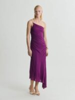 Shoulder Straps Ruched Asymmetrical Midi Dress - Image 4