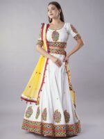 Embroidered Thread Work Cotton Ready To Wear Lehenga & Choli With Dupatta - Image 4