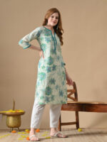 Women V-Neck Floral Printed Kurta - Image 2
