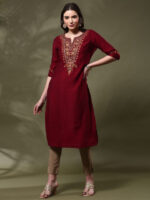 Women Floral Embroidered Flared Sleeves Thread Work Kurta - Image 2