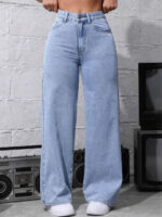 Women Jean Wide Leg High-Rise Light Fade Stretchable Jeans