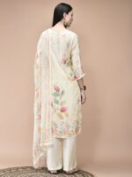 Women Muslin Cream Placement Print Kurta Comfort Pant Dupatta - Image 2