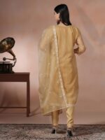Women Organza Mustard Embroidered Kurta Comfort Pant Dupatta - Image 2